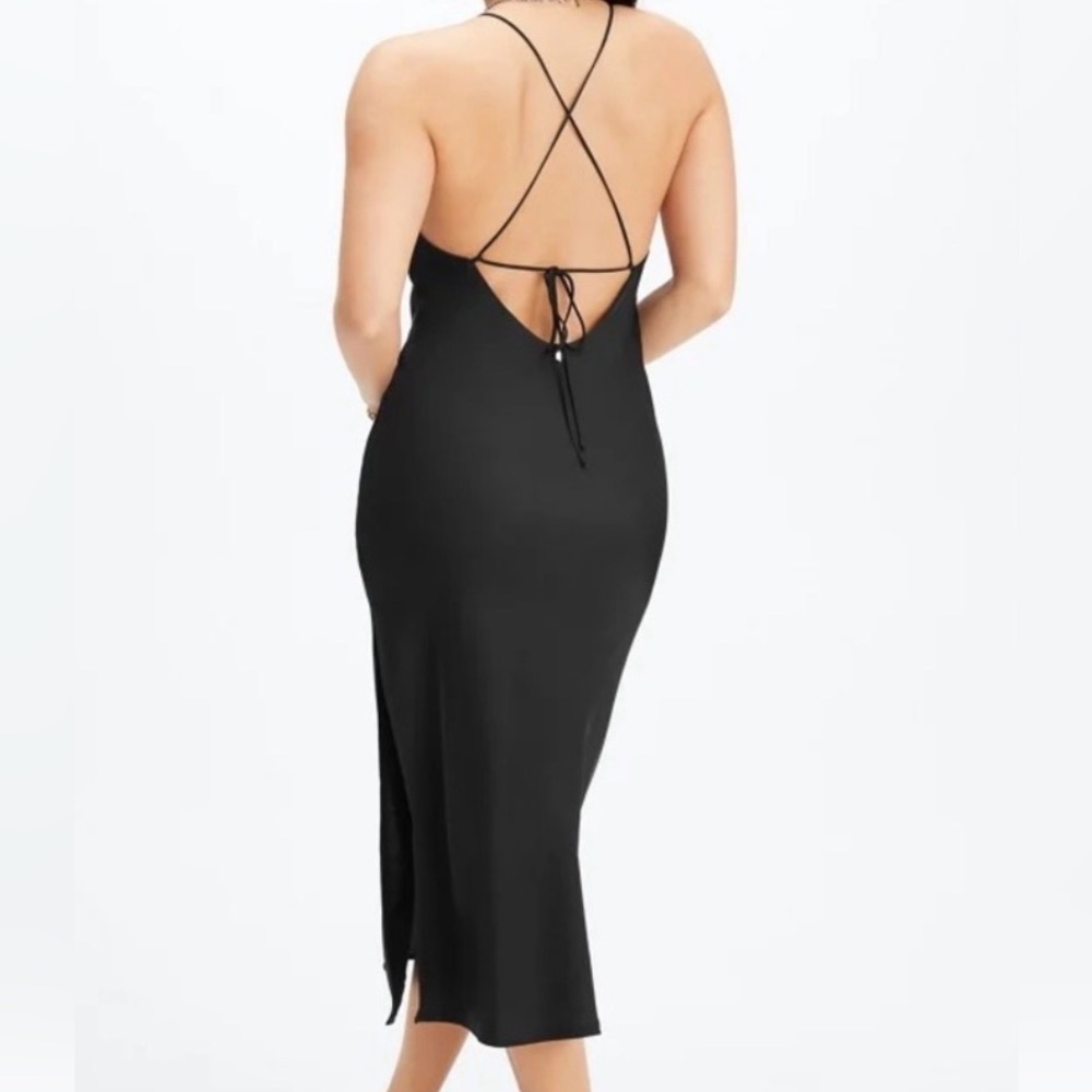 NWOT- Fabletics Black tie-back Slip Dress - Picture 2 of 6